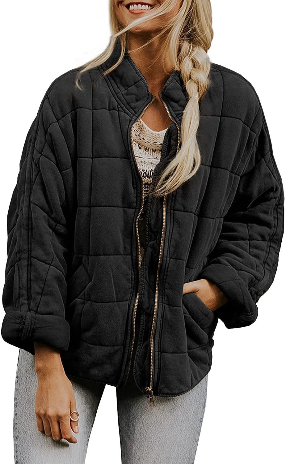 Winter Zip-up Stand Collar Coat With Pockets Fashion Solid Color Plaid Long Sleeved Jacket Women's Clothing - Image 8