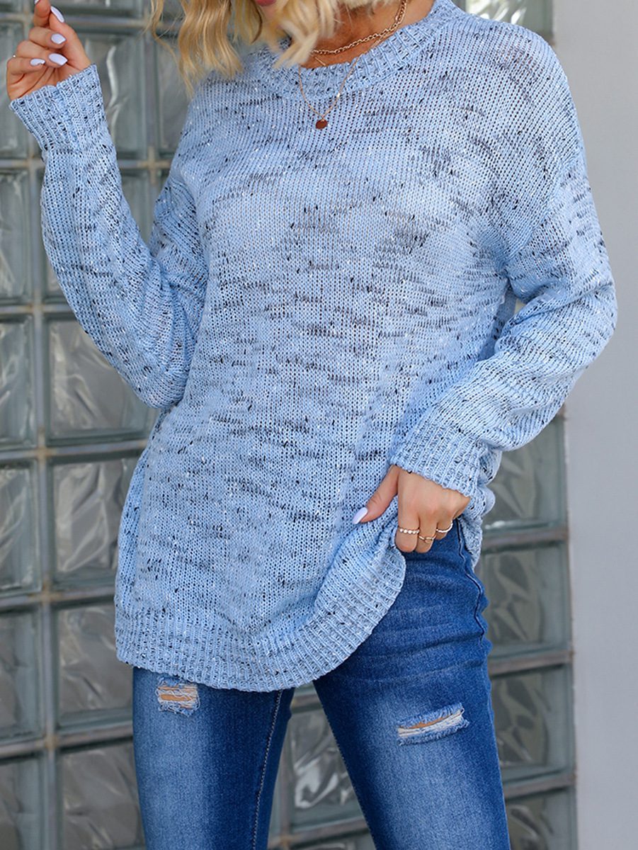 بلوفر نسائي شتوي محبوك بنقشة نقاط (Polka Dot)، بتصميم سادة أنيق، فضفاض، بأكمام طويلة، سترة صوفية موضة للملابس النسائية - الصورة 2