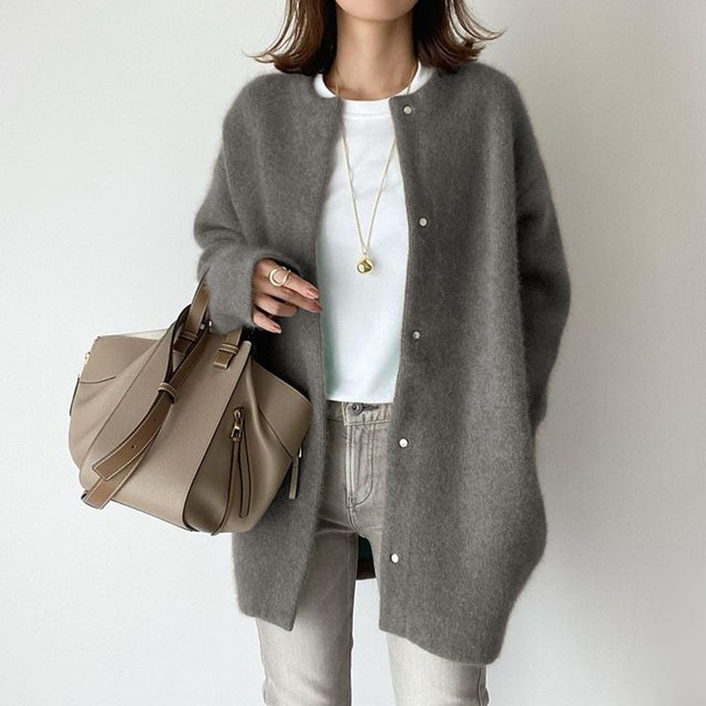 Loose Round Neck Single Breasted Cardigan Fashion Solid Color Coat Jacket Autumn And Winter Women's Clothing - Image 6
