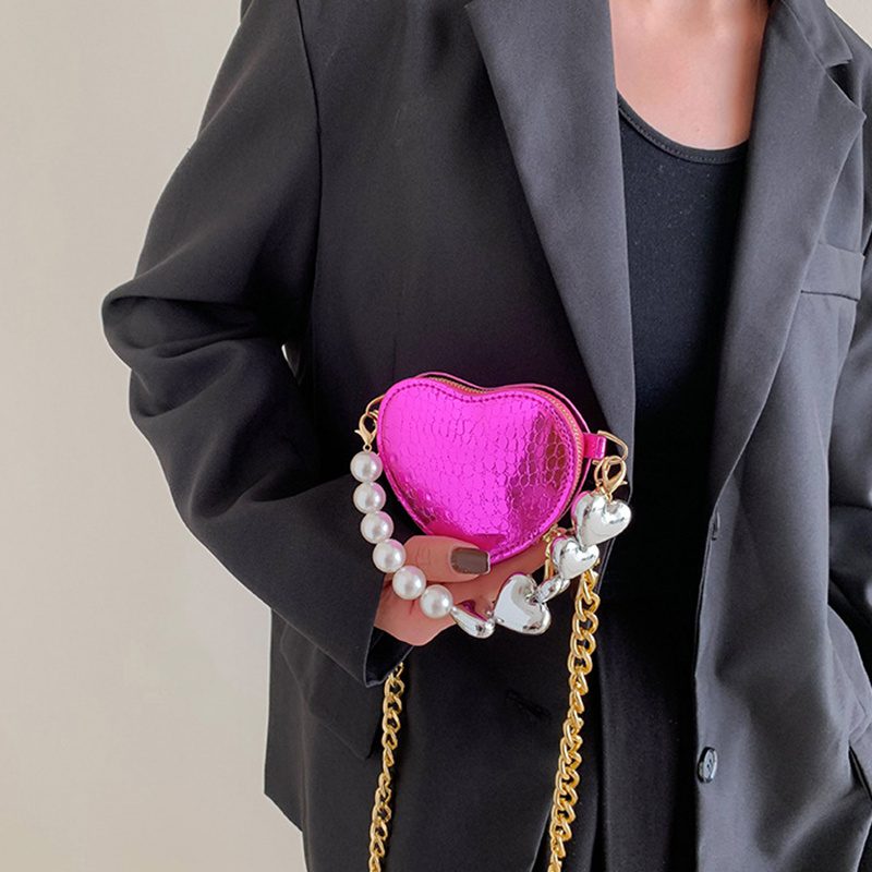 Mini Love-shape Pearls Handbag Fashion Cute Chain Lipstick Bag Women's Bright Candy Color Shoulder Messenger Bag - Image 8