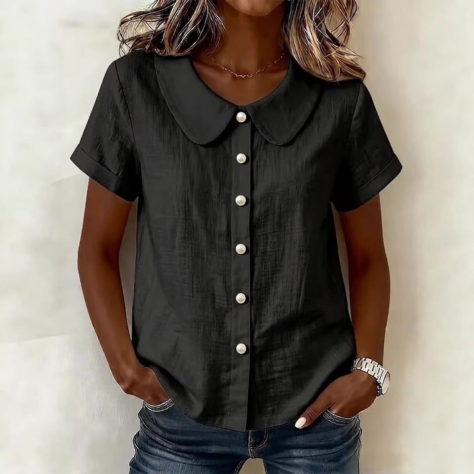 Womens Solid-Colored Short-Sleeve Casual Loose Shirt - Image 4