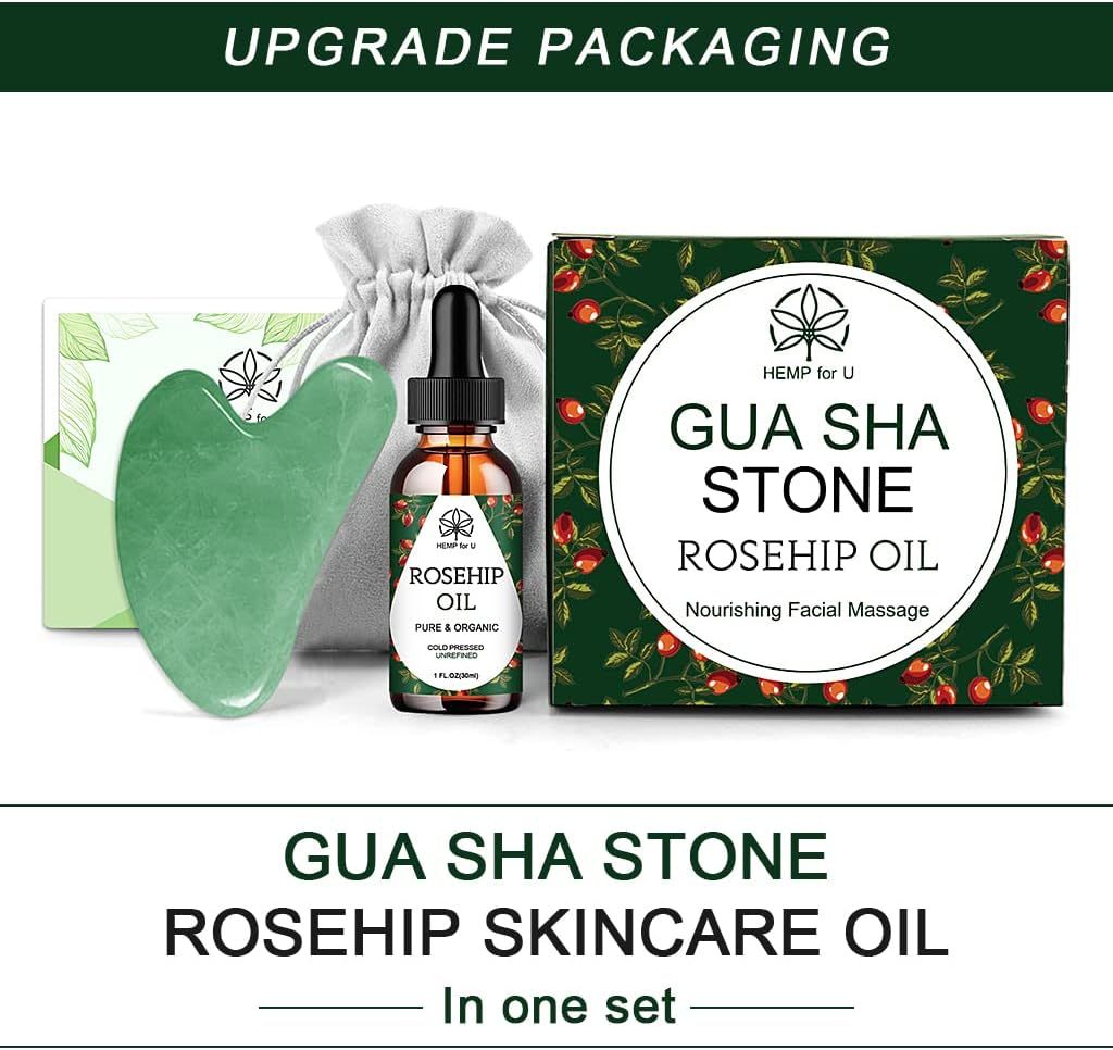Gua Sha Massage Tools & Rosehip Oil In One Set, Nature Jade Stone Facial Gua Sha Products For Skin Massage, Beauty And Moisturizing , With Nice Travel Pouch - Image 7