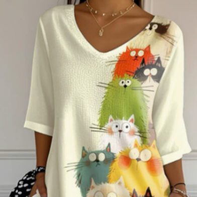 Lady European-style Fashionable Floral V-neck Blouse