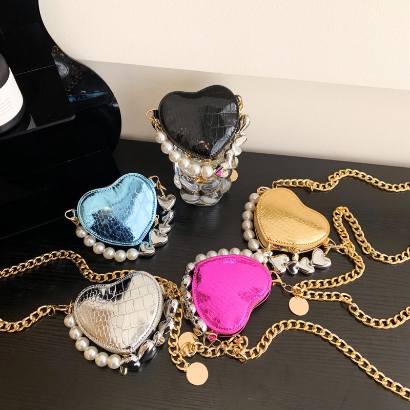 Mini Love-shape Pearls Handbag Fashion Cute Chain Lipstick Bag Women's Bright Candy Color Shoulder Messenger Bag - Image 10