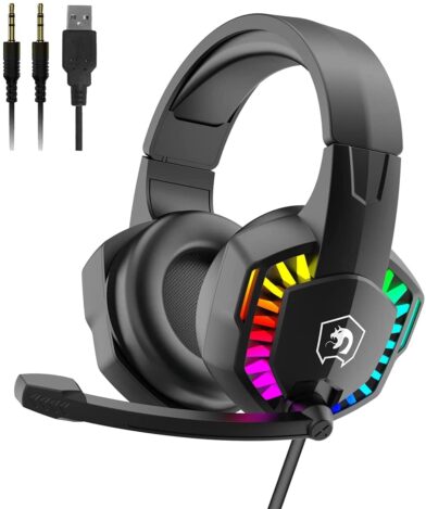 Wired Gaming Headset With Rainbow RGB Backlight Retractable Stereo Sound For PS4 Black