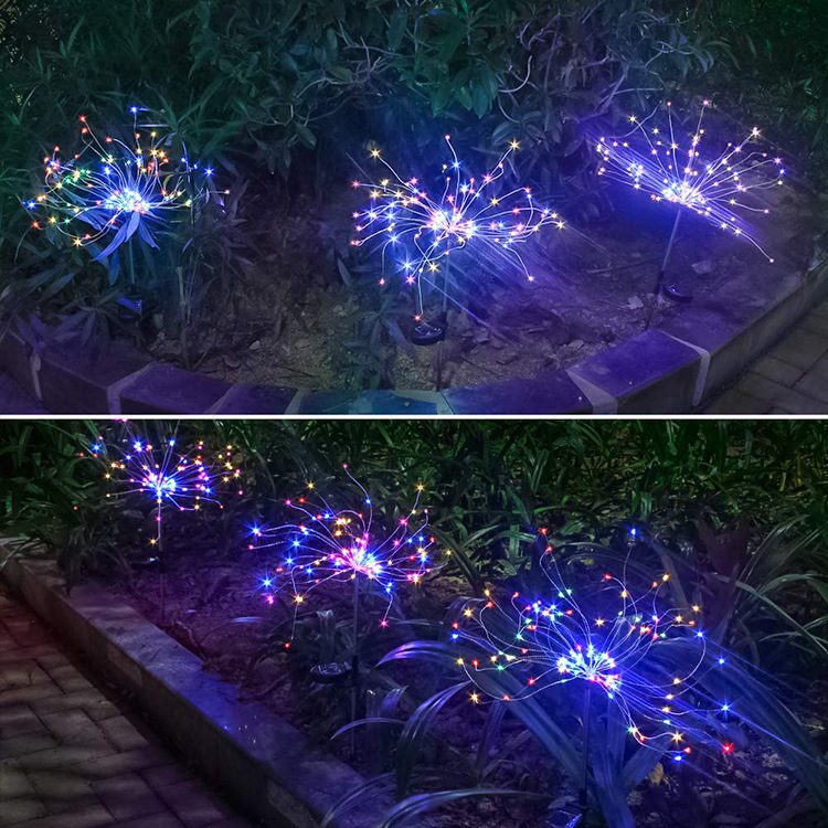 إضاءة أرضية تعمل بالطاقة الشمسية بتصميم ألعاب نارية جديد، سلسلة أضواء LED بسلك نحاسي للاستخدام الخارجي، ديكور للحدائق، أضواء على شكل نجوم، وأضواء زينة لعيد الميلاد. - الصورة 5