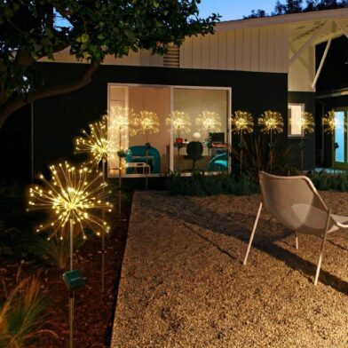 إضاءة أرضية تعمل بالطاقة الشمسية بتصميم ألعاب نارية جديد، سلسلة أضواء LED بسلك نحاسي للاستخدام الخارجي، ديكور للحدائق، أضواء على شكل نجوم، وأضواء زينة لعيد الميلاد.