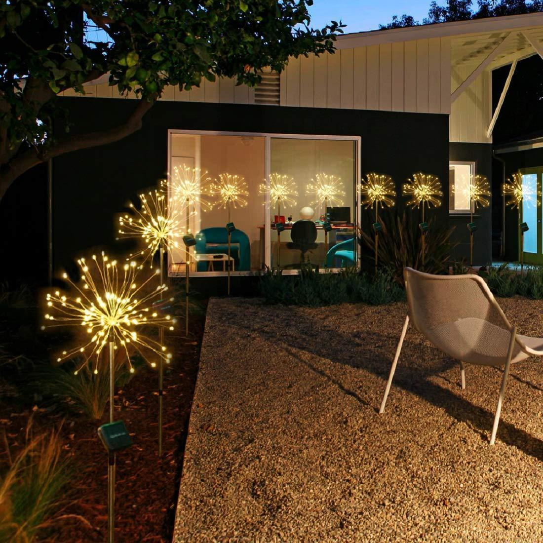 إضاءة أرضية تعمل بالطاقة الشمسية بتصميم ألعاب نارية جديد، سلسلة أضواء LED بسلك نحاسي للاستخدام الخارجي، ديكور للحدائق، أضواء على شكل نجوم، وأضواء زينة لعيد الميلاد.