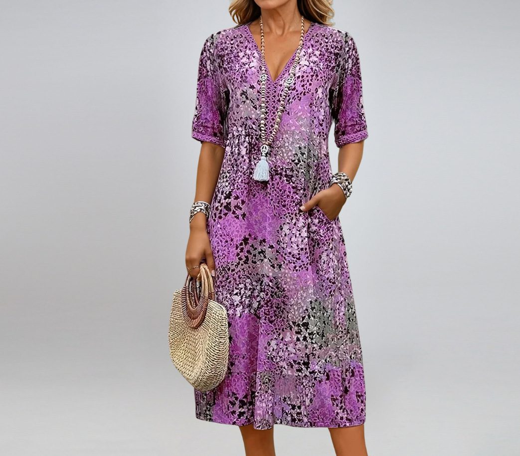 Summer V-neck Half-sleeved Dress With Pockets Fashion Ethnic Print Dresses Beach Holiday Clothing For Women - Image 6