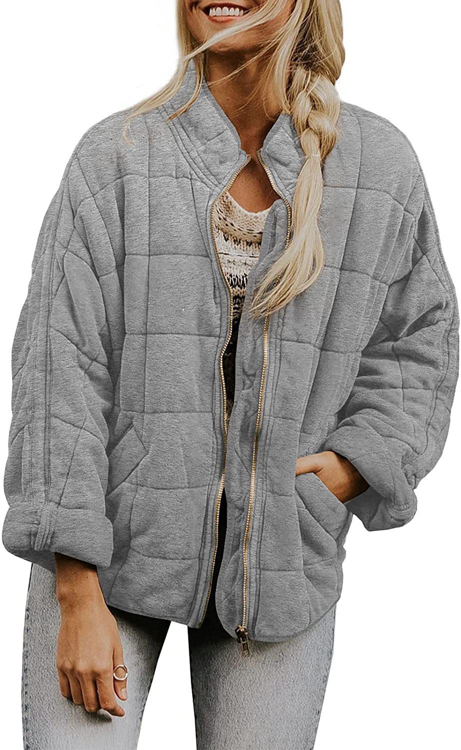 Winter Zip-up Stand Collar Coat With Pockets Fashion Solid Color Plaid Long Sleeved Jacket Women's Clothing - Image 3