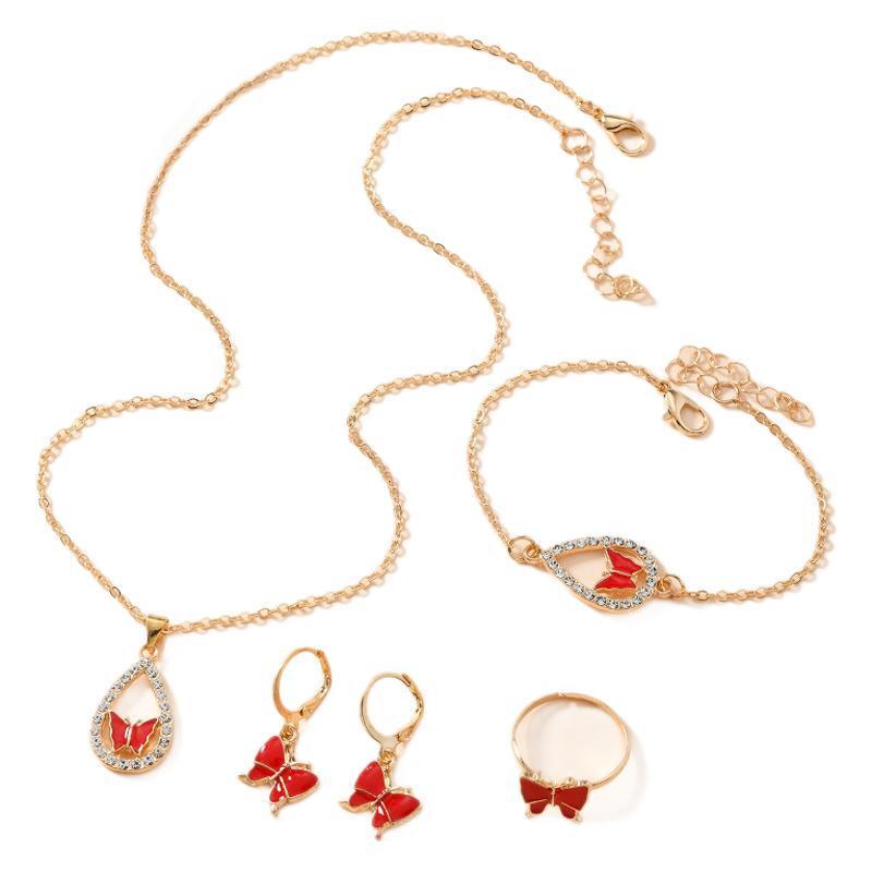 4PCS Set Luxury Women Butterfly Necklace Bracelet Earrings Drop Oil Diamond Jewelry For Girl Gift Jewelry Fashion Jewelry Set - Image 6