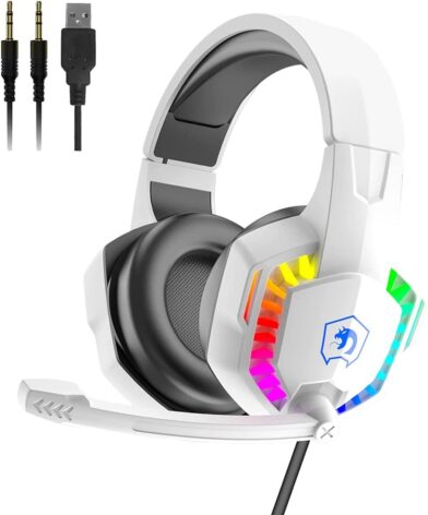 Wired Gaming Headset With Rainbow RGB Backlight Retractable Stereo Sound For PS4 White