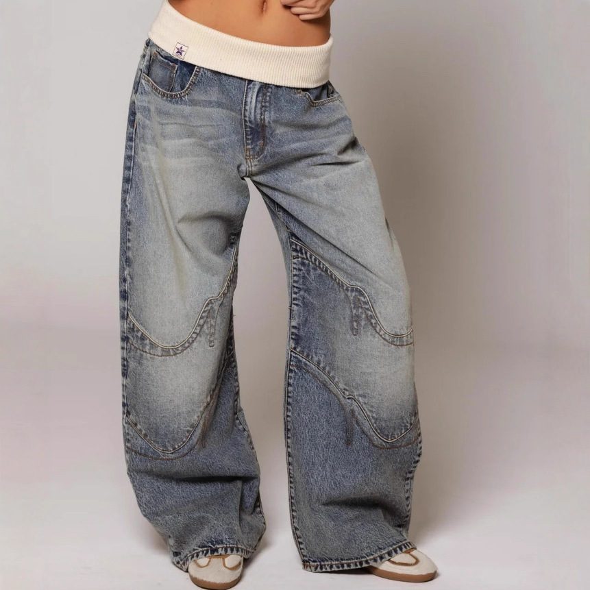 بنطال جينز واسع (Loose-fit) بقصة مستقيمة (Straight-leg) مع جيوب، تصميم عصري كاجوال، بنطال بأسلوب الشارع (Street style)، ملابس نسائية مريحة وعملية. - الصورة 6