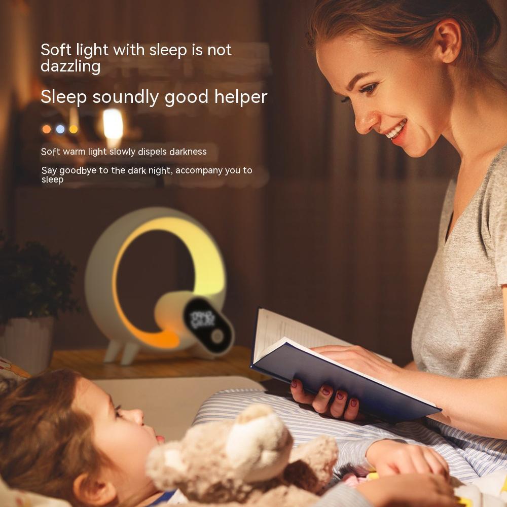 ساعة منبه رقمية تناظرية بإضاءة Q Light، مع خاصية شروق الشمس، وصوت بلوتوث، ووظيفة تنبيه ذكية، وإضاءة جوية ملونة. - الصورة 2