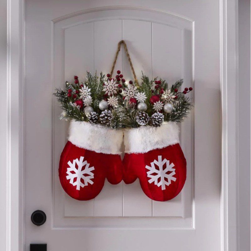 Christmas Garland Creative Glove Shaped Simulated Flower Wreath Window Door Gate Decoration Door Sign Xmas Party Decoration - Image 4
