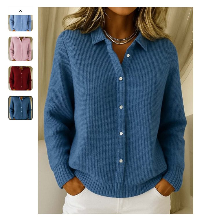 Casual Fashion Button Knitted Lapel Sweater For Women Long Sleeve Knitted Sweaters Tops Winter Jumper - Image 6