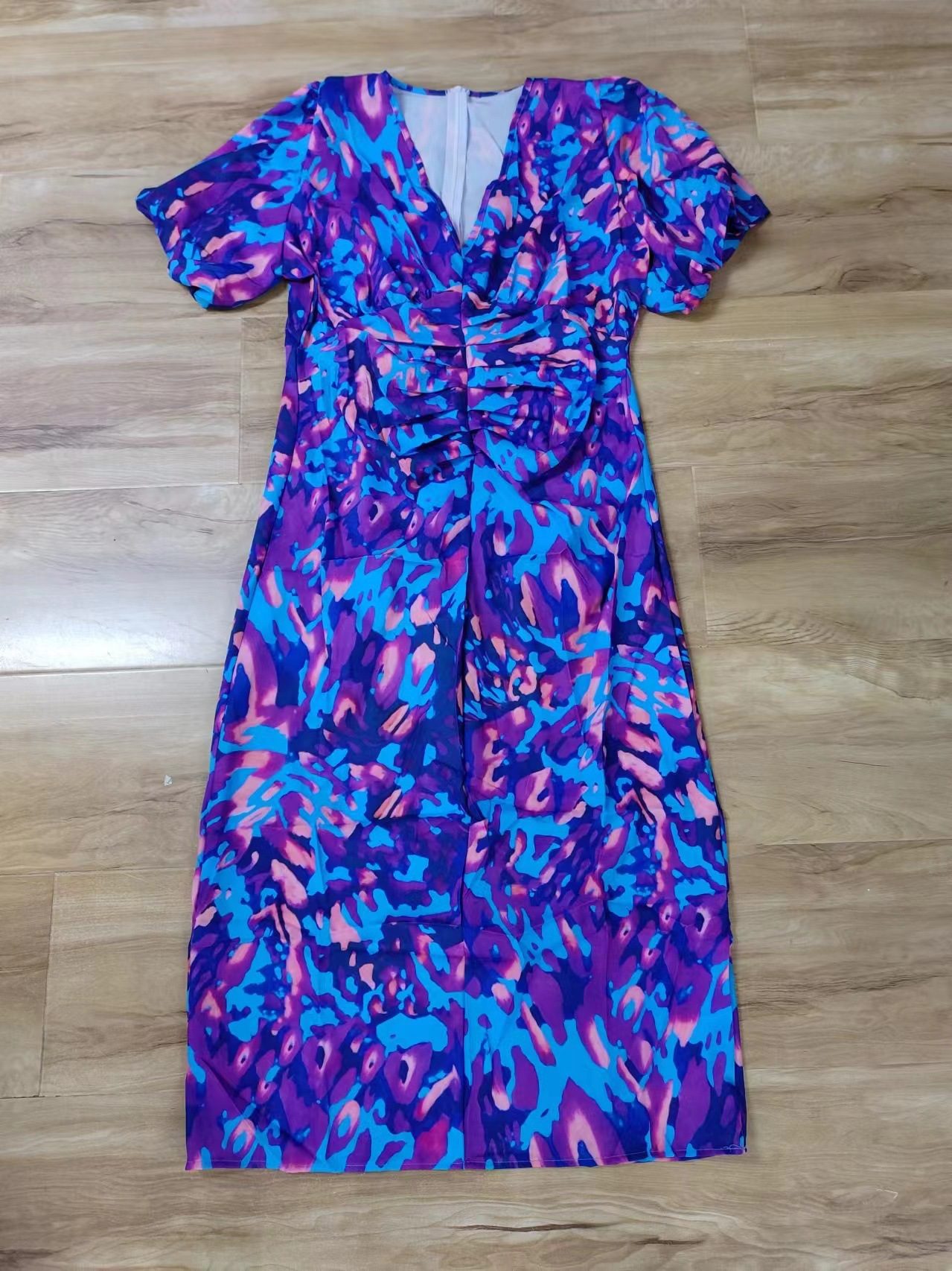 Puffed Short Sleeve Dress Summer Floral Printed V-neck Skinny Dresses - Image 9