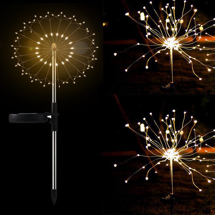 إضاءة أرضية تعمل بالطاقة الشمسية بتصميم ألعاب نارية جديد، سلسلة أضواء LED بسلك نحاسي للاستخدام الخارجي، ديكور للحدائق، أضواء على شكل نجوم، وأضواء زينة لعيد الميلاد. - الصورة 6
