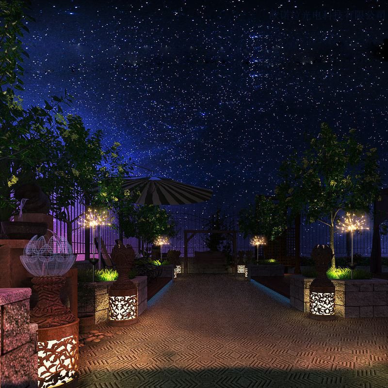 إضاءة أرضية تعمل بالطاقة الشمسية بتصميم ألعاب نارية جديد، سلسلة أضواء LED بسلك نحاسي للاستخدام الخارجي، ديكور للحدائق، أضواء على شكل نجوم، وأضواء زينة لعيد الميلاد. - الصورة 2