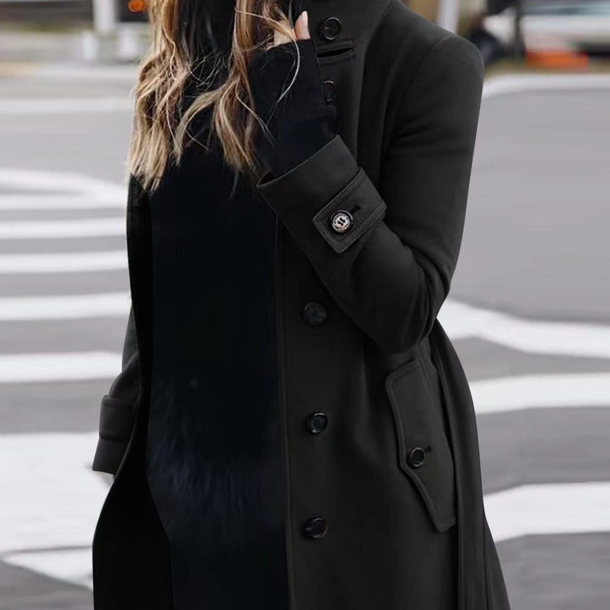 Autumn Winter New Woolen Coat Women's Slim Fit Cardigan Large Coat Women Long Sleeve Single Breasted Stand Collar Woolen Coat - Image 5