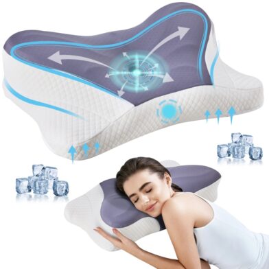 Cervical Neck Pillow, Cooling Ergonomic Memory Foam Pillows Dual Height Orthopedic Support Contour Pillow For Side
