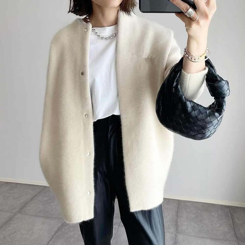 Loose Round Neck Single Breasted Cardigan Fashion Solid Color Coat Jacket Autumn And Winter Women's Clothing - Image 2