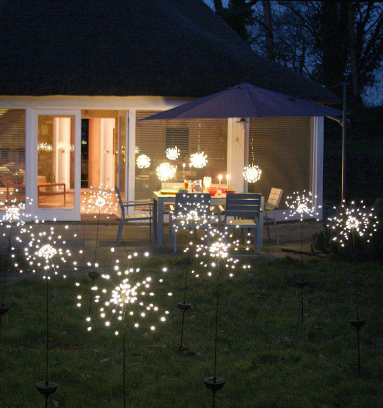 إضاءة أرضية تعمل بالطاقة الشمسية بتصميم ألعاب نارية جديد، سلسلة أضواء LED بسلك نحاسي للاستخدام الخارجي، ديكور للحدائق، أضواء على شكل نجوم، وأضواء زينة لعيد الميلاد. - الصورة 3