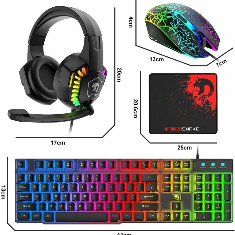 Gaming Keyboard & Mouse & Headset & Mousepad Set RGB Backlit Wired For PC Laptop - Image 2