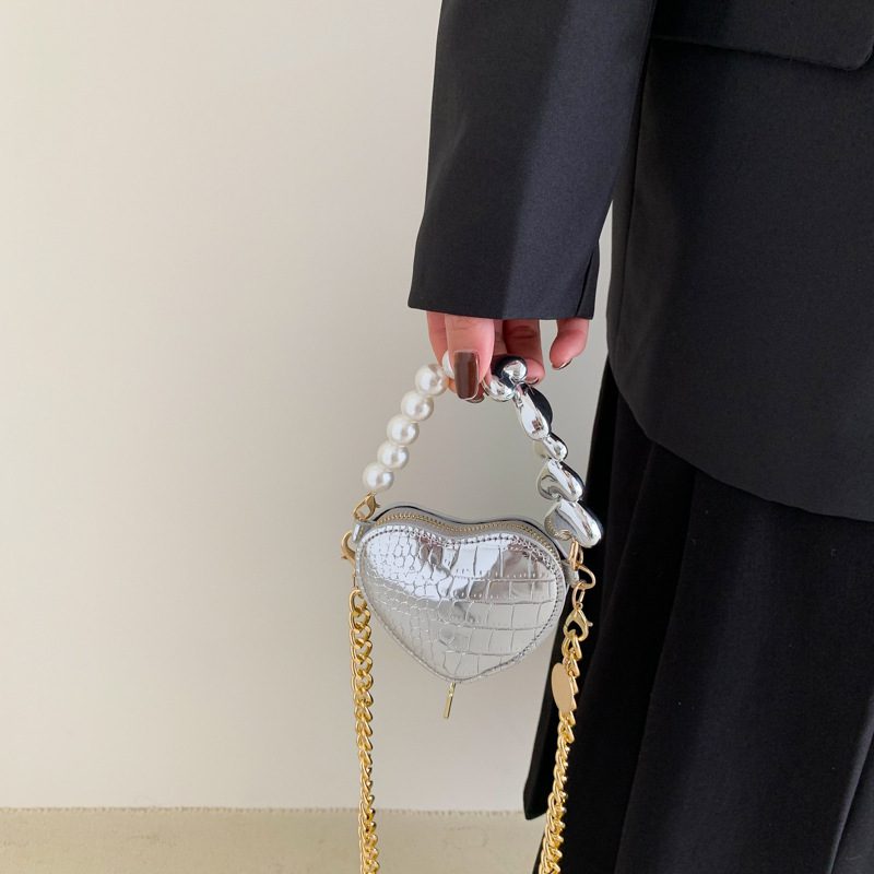 Mini Love-shape Pearls Handbag Fashion Cute Chain Lipstick Bag Women's Bright Candy Color Shoulder Messenger Bag - Image 6