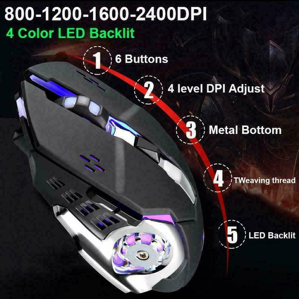 104 Keys Wireless Gaming Keyboard Mouse Set Mouse Pad, RGB LED Backlit PC Laptop - Image 3