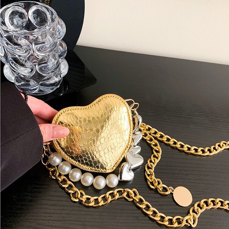 Mini Love-shape Pearls Handbag Fashion Cute Chain Lipstick Bag Women's Bright Candy Color Shoulder Messenger Bag - Image 9