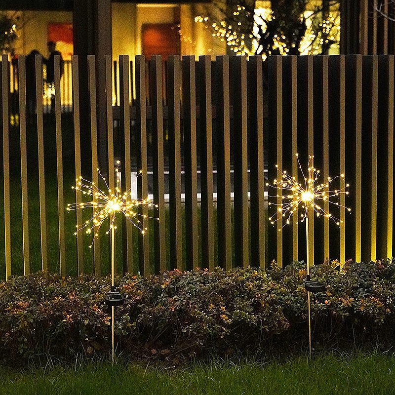 إضاءة أرضية تعمل بالطاقة الشمسية بتصميم ألعاب نارية جديد، سلسلة أضواء LED بسلك نحاسي للاستخدام الخارجي، ديكور للحدائق، أضواء على شكل نجوم، وأضواء زينة لعيد الميلاد. - الصورة 4