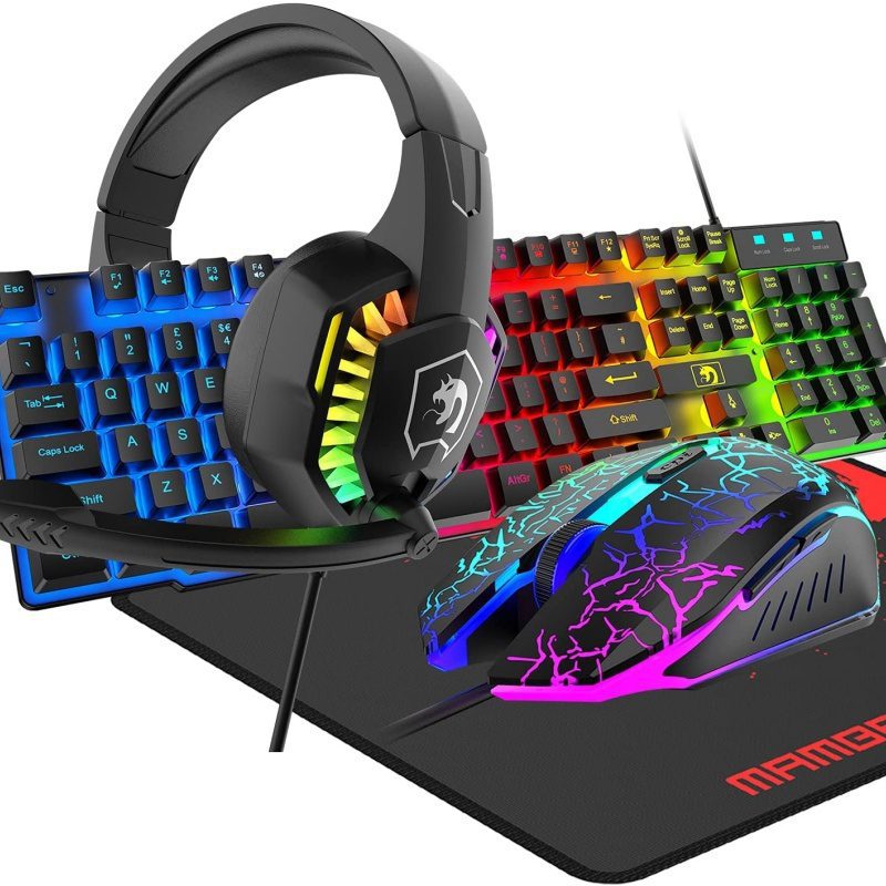 Gaming Keyboard & Mouse & Headset & Mousepad Set RGB Backlit Wired For PC Laptop - Image 8