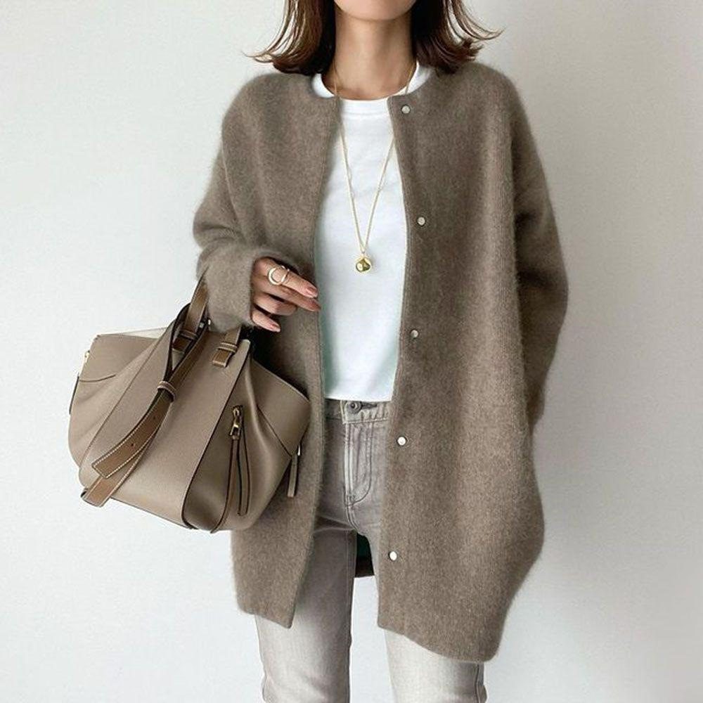 Loose Round Neck Single Breasted Cardigan Fashion Solid Color Coat Jacket Autumn And Winter Women's Clothing - Image 5