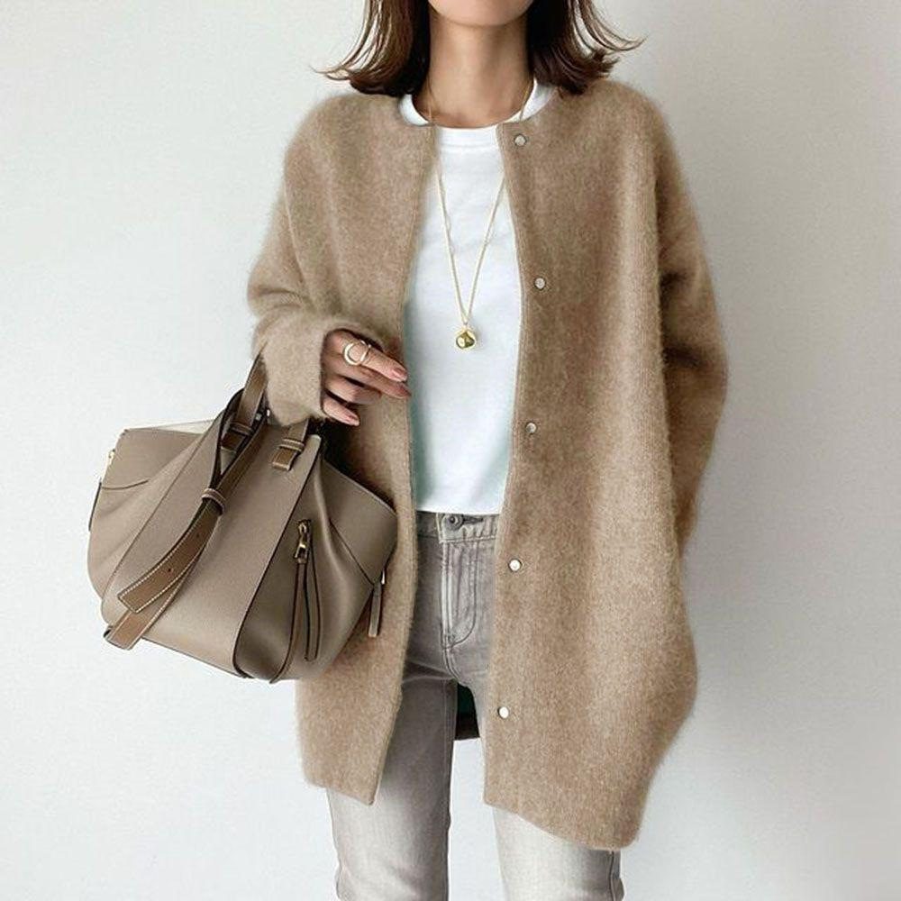 Loose Round Neck Single Breasted Cardigan Fashion Solid Color Coat Jacket Autumn And Winter Women's Clothing - Image 7