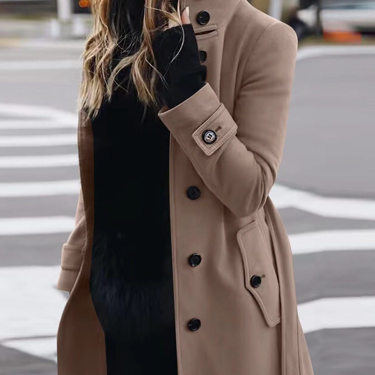 Autumn Winter New Woolen Coat Women's Slim Fit Cardigan Large Coat Women Long Sleeve Single Breasted Stand Collar Woolen Coat - Image 6