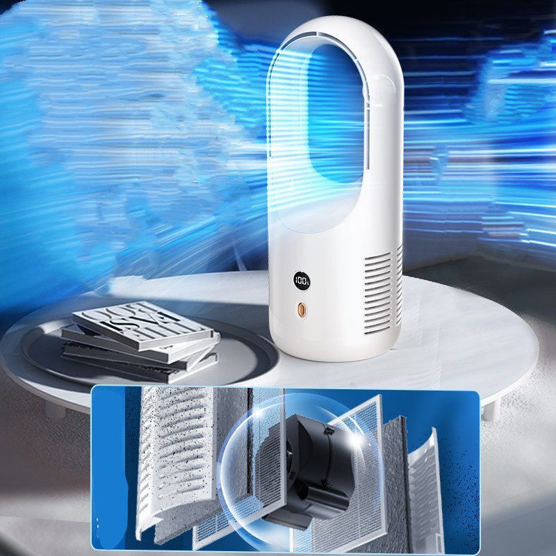 مروحة تبريد كهربائية بدون شفرات – مروحة مكتبية محمولة قابلة لإعادة الشحن عبر USB، لاسلكية مع شاشة LED، تشغيل هادئ، وتوزيع هواء بزاوية 360° لتبريد منعش في المنزل أو المكتب. - الصورة 6