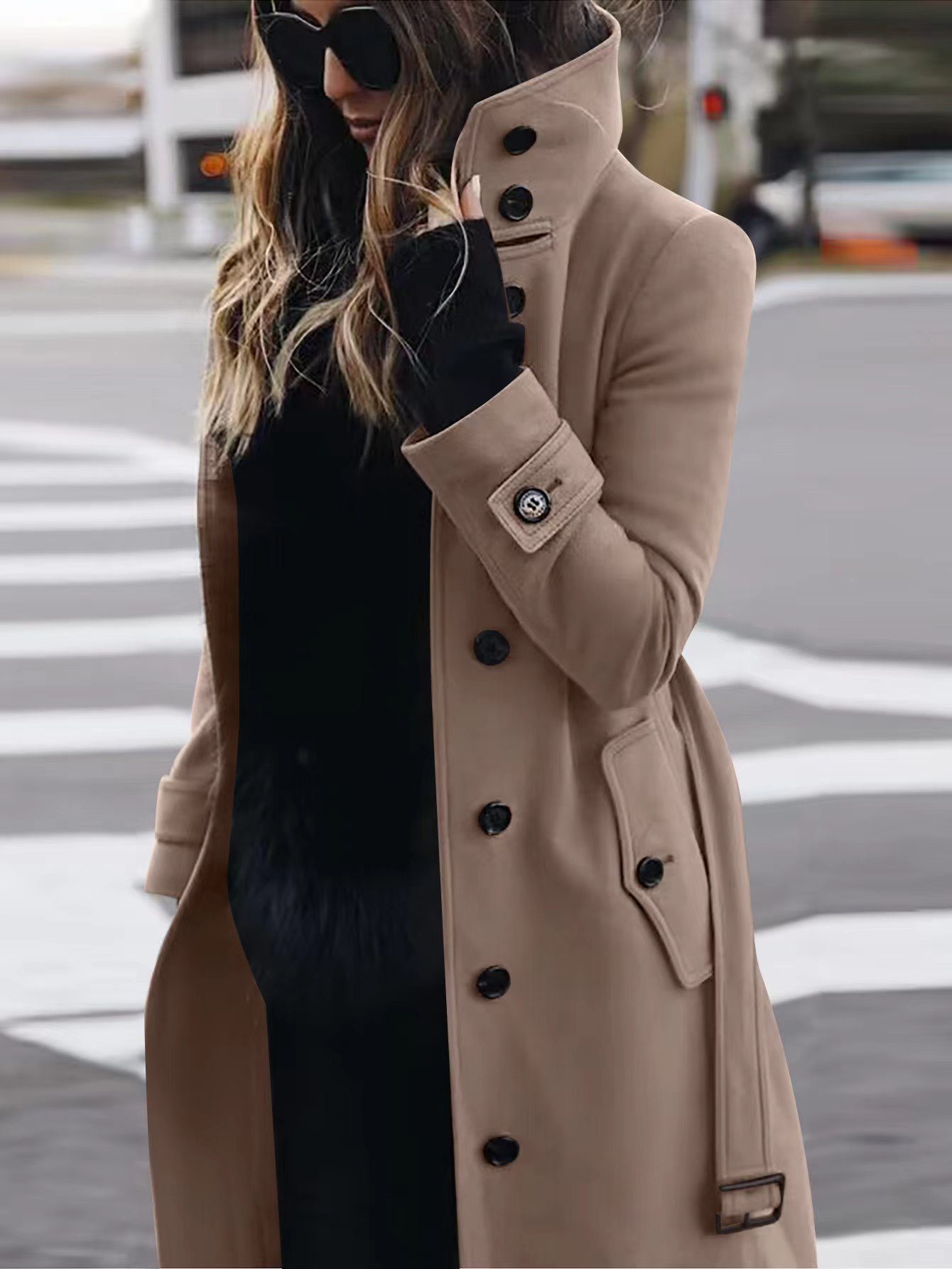 Autumn Winter New Woolen Coat Women's Slim Fit Cardigan Large Coat Women Long Sleeve Single Breasted Stand Collar Woolen Coat - Image 10