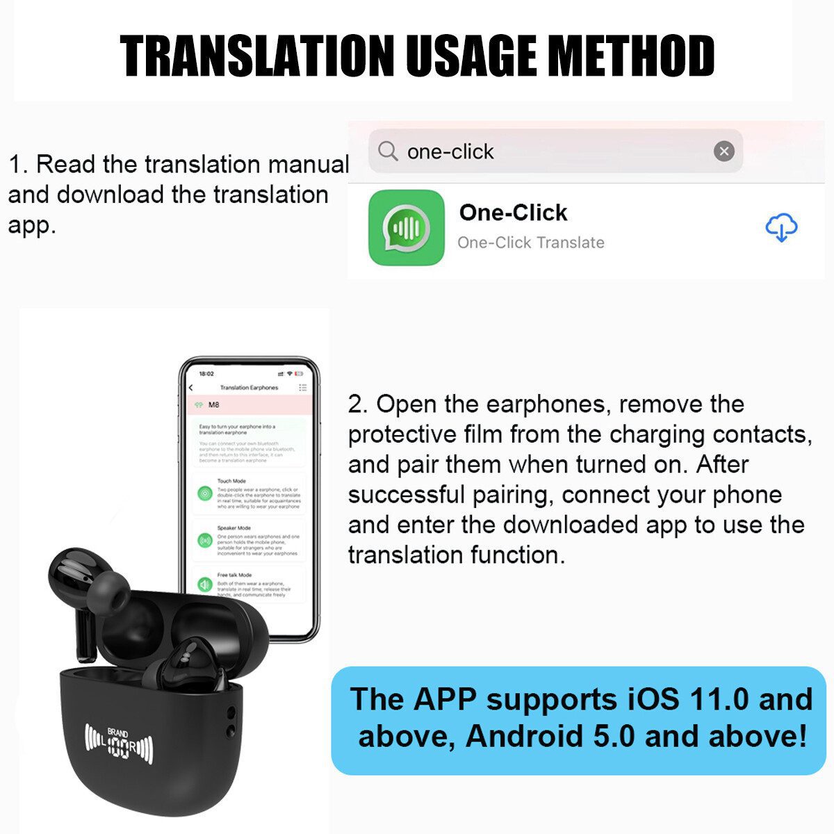 Translator Earbuds Online Two-Way Translation Earbuds BT 5.3 Headphones - Image 5
