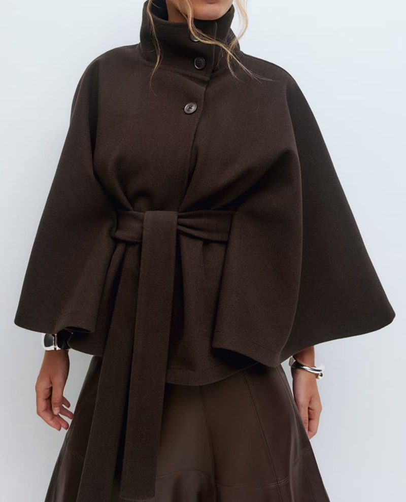 Winter High Neck Batwing Sleeve Coat With Belt Fashion Loose Elegant Button Top Trench Coat For Women Clothing - Image 9
