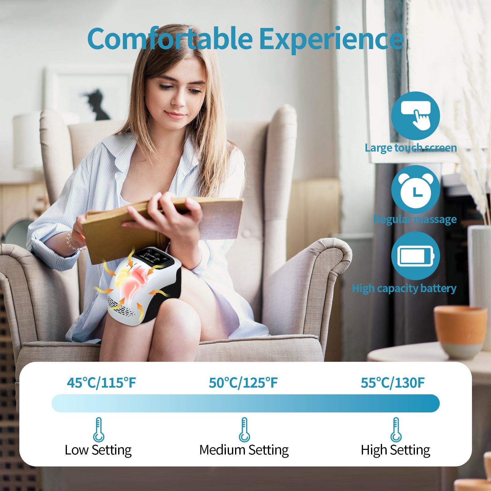 Intelligent Home Use Electric Intelligent Kneading Heating Knee Massager Rechargeable Pain Relief Infrared Laser Vibration Knee Massager - Image 5