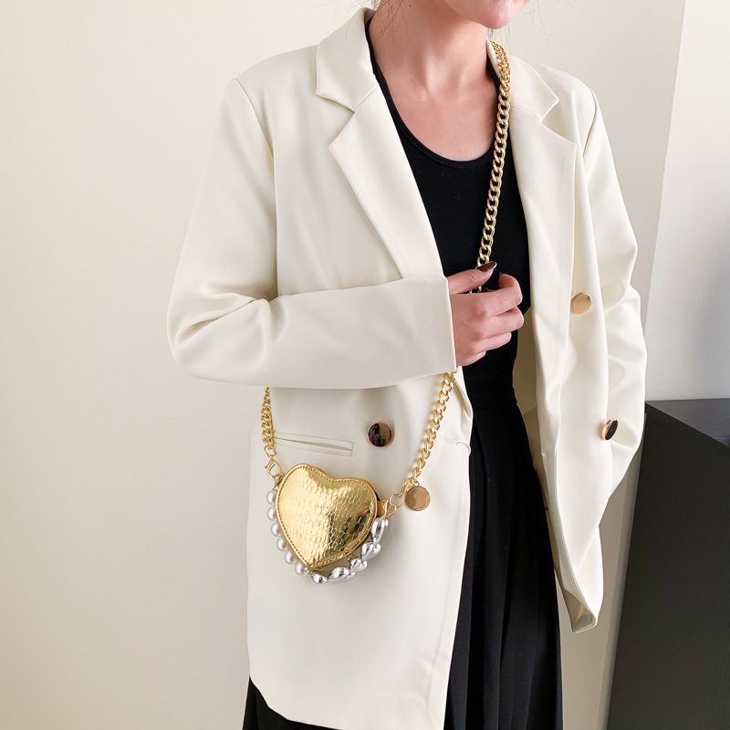 Mini Love-shape Pearls Handbag Fashion Cute Chain Lipstick Bag Women's Bright Candy Color Shoulder Messenger Bag - Image 2