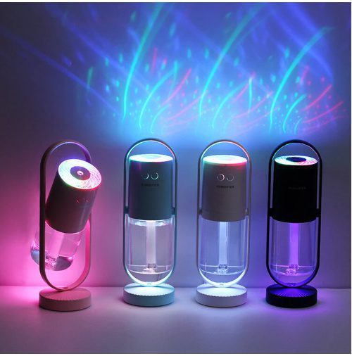 مرطب هواء USB بتأثير الظل السحري للمنزل، مزود بإضاءة ليلية بتقنية العرض الضوئي، ناشر رذاذ فوق صوتي للسيارة، ومنقي هواء صغير للمكتب والمنزل - الصورة 6
