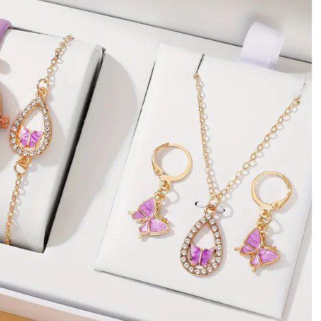 4PCS Set Luxury Women Butterfly Necklace Bracelet Earrings Drop Oil Diamond Jewelry For Girl Gift Jewelry Fashion Jewelry Set - Image 8