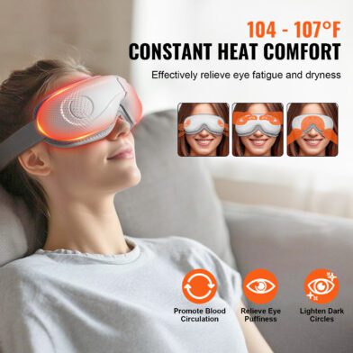 VEVOR Heated Eye Massager Eye Care Device 5 Modes Bluetooth Music 180 Foldable