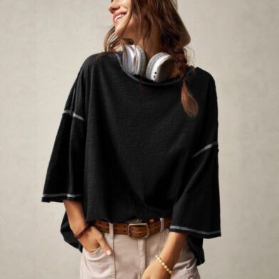 Casual Crew-neck Solid-color Versatile Long-sleeve Pullover T-shirt