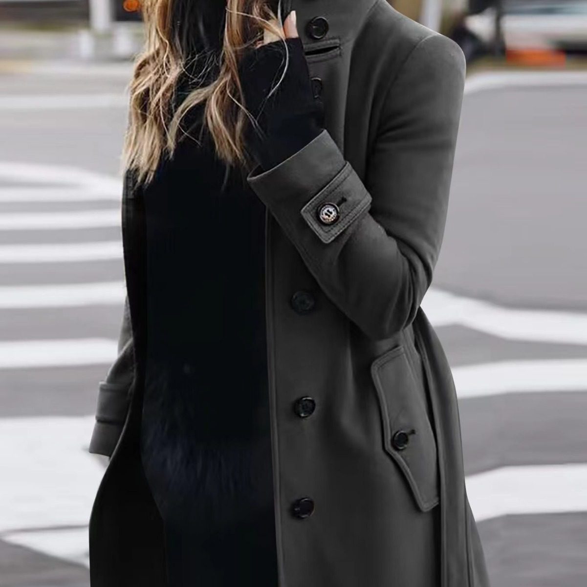 Autumn Winter New Woolen Coat Women's Slim Fit Cardigan Large Coat Women Long Sleeve Single Breasted Stand Collar Woolen Coat - Image 3