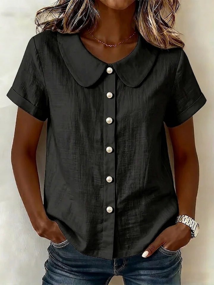 Womens Solid-Colored Short-Sleeve Casual Loose Shirt - Image 8