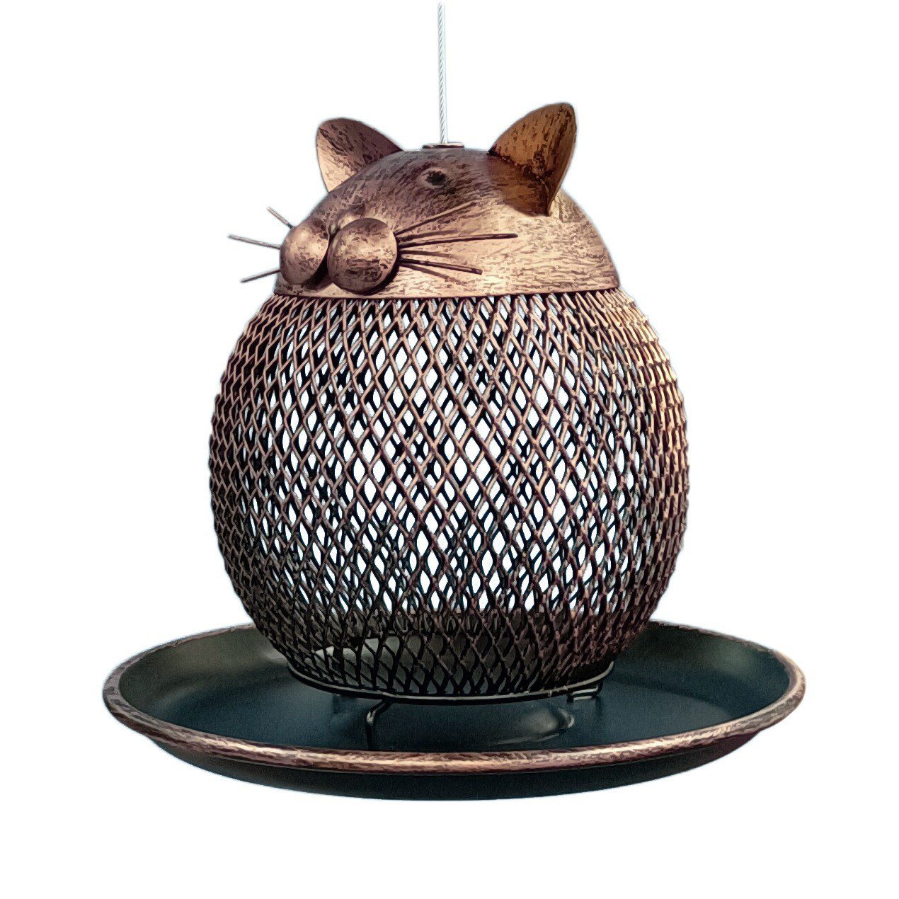 مغذي طيور على شكل قطة، تصميم قط على طراز فينتيج مصنوع يدويًا، ديكور خارجي للحدائق والفلل، مغذي طيور خارجي معلق للحدائق - الصورة 3