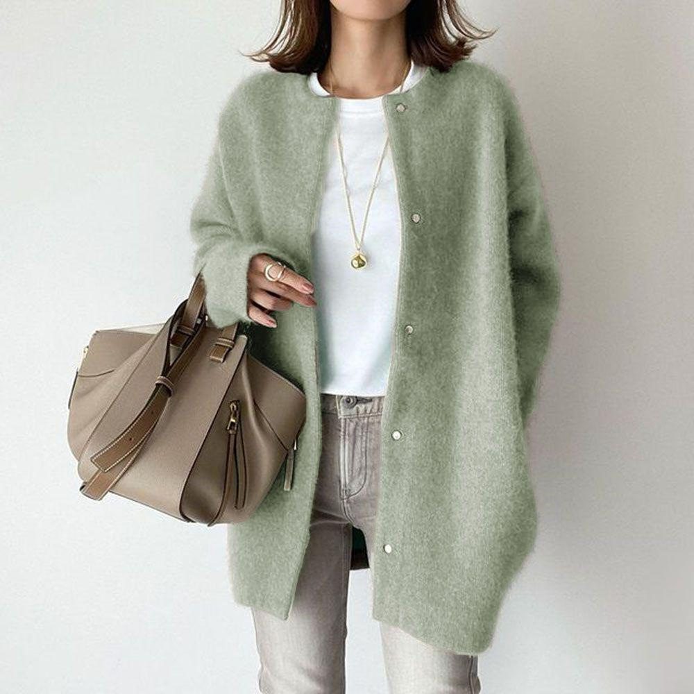 Loose Round Neck Single Breasted Cardigan Fashion Solid Color Coat Jacket Autumn And Winter Women's Clothing - Image 8